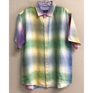 Tommy Bahama Men's Short Sleeve Button-Up Blue Green 100% Linen Size Large